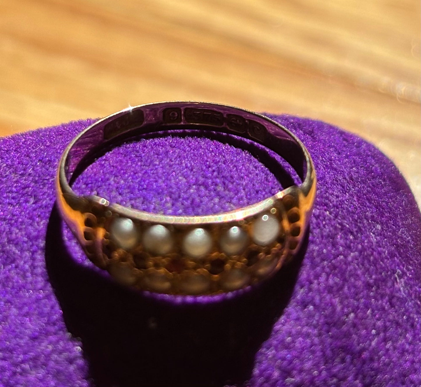 Antique, 9ct/9K Ruby and Seed Pearl Ring from the UK