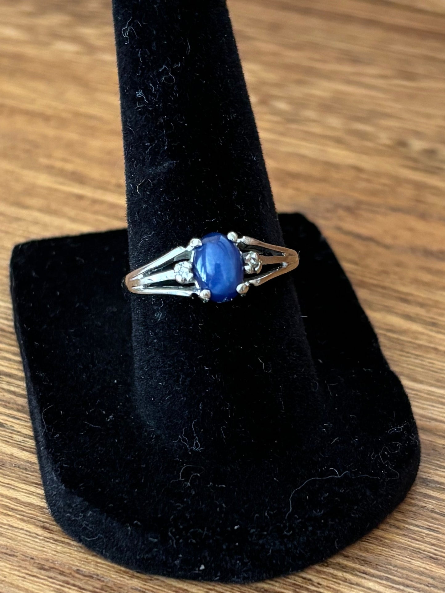 Vintage, 10K White Gold Star Sapphire and Diamond Ring