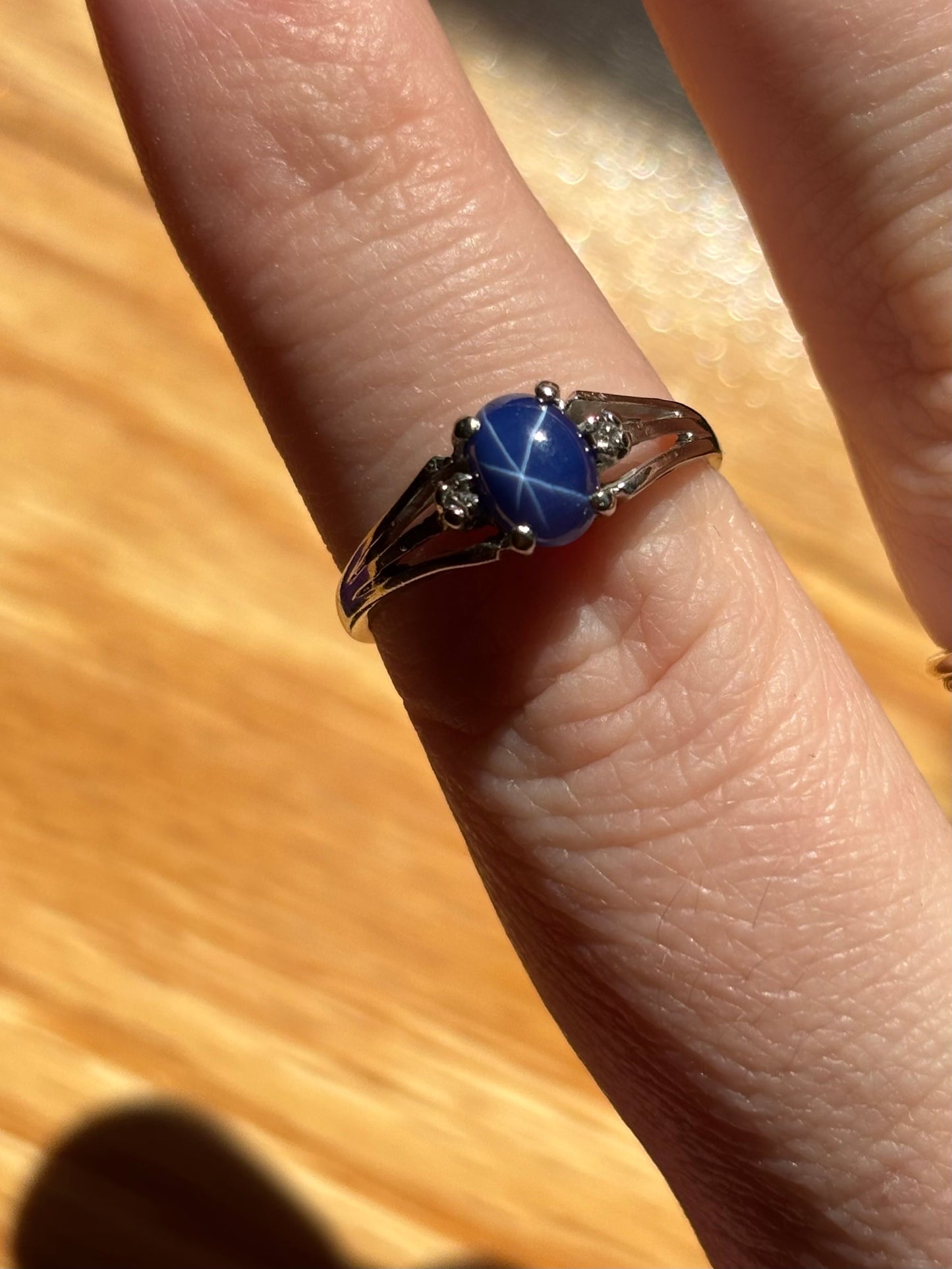 Vintage, 10K White Gold Star Sapphire and Diamond Ring