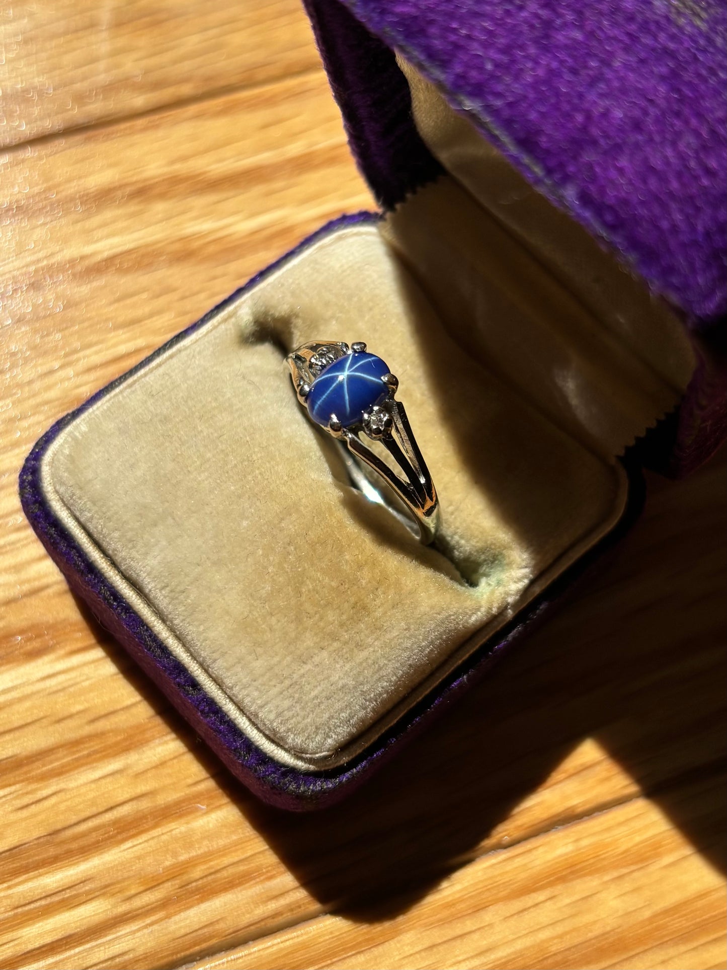 Vintage, 10K White Gold Star Sapphire and Diamond Ring