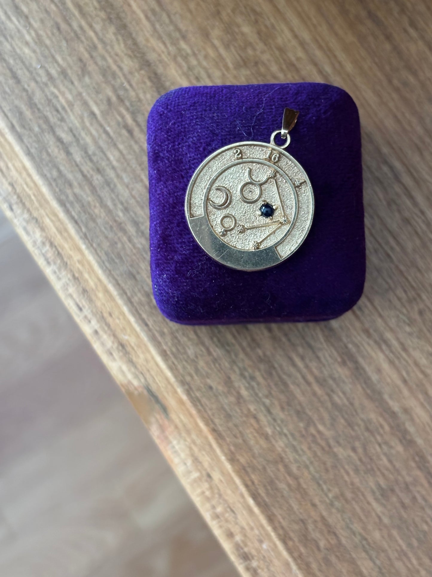 Vintage, 10K R&B Taurus Zodiac Constellation Token Pendant with Sapphire Cabochon