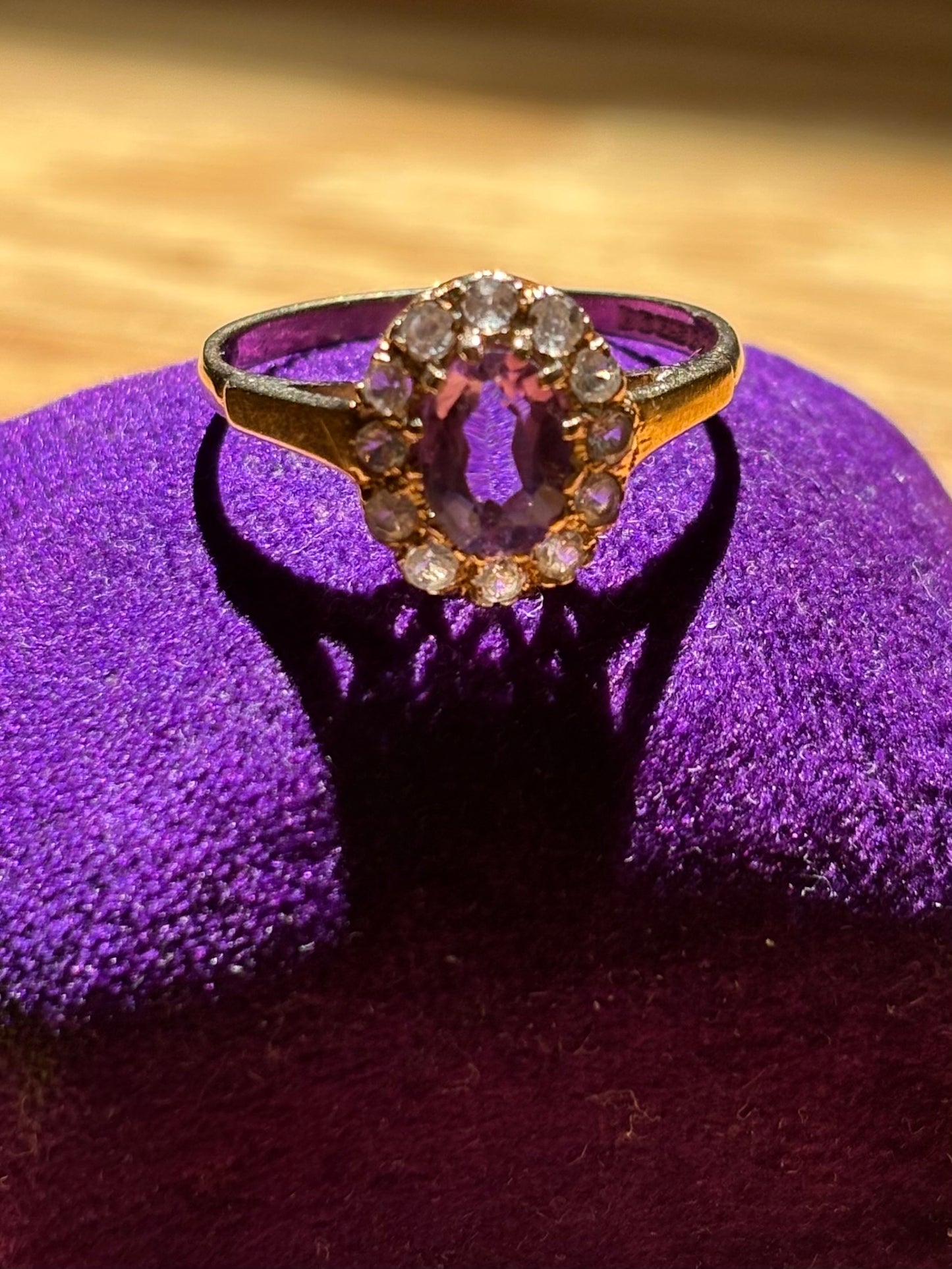 Vintage, 9ct/9K Gold Amethyst and Spinel Ring from the UK