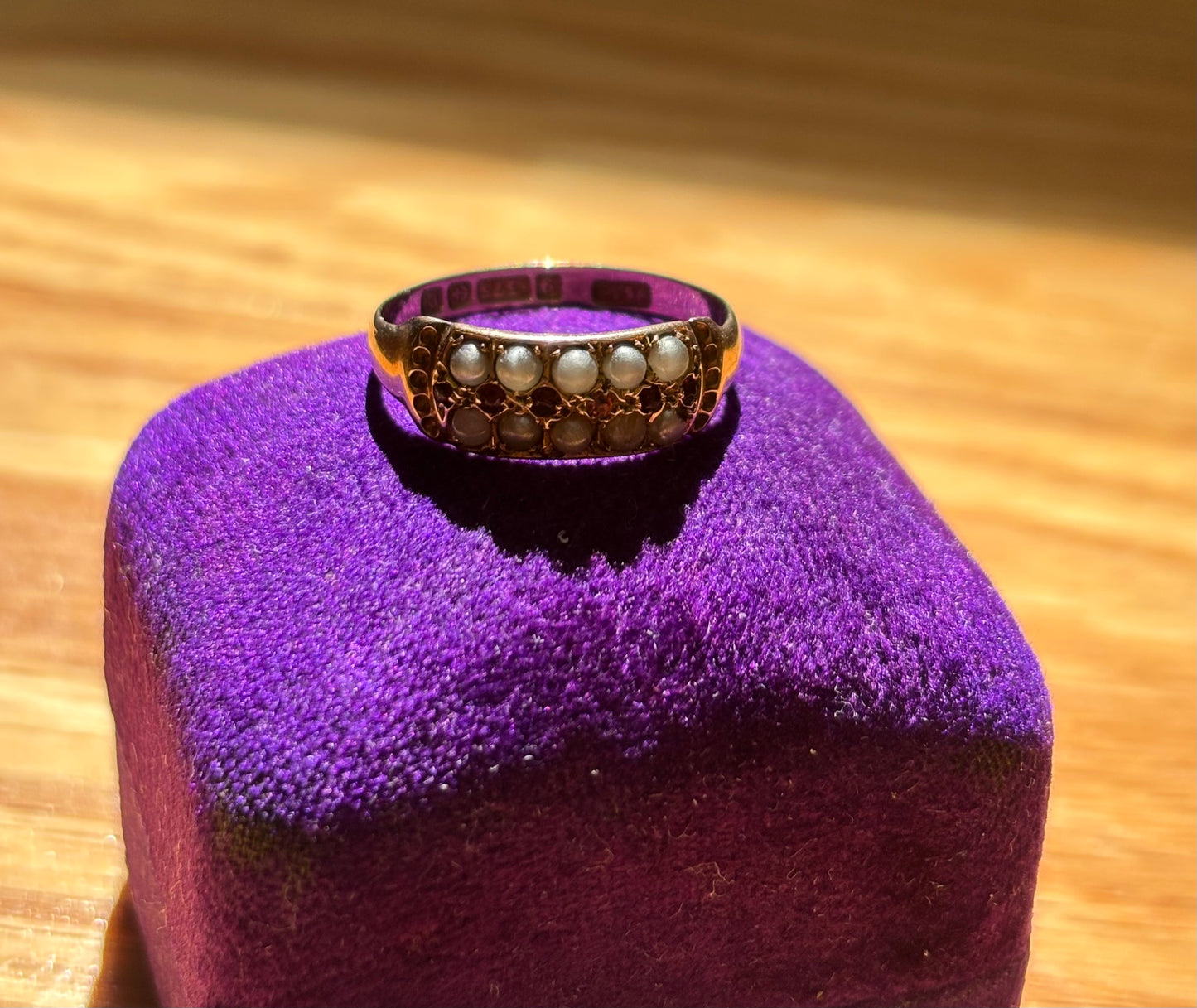 Antique, 9ct/9K Ruby and Seed Pearl Ring from the UK