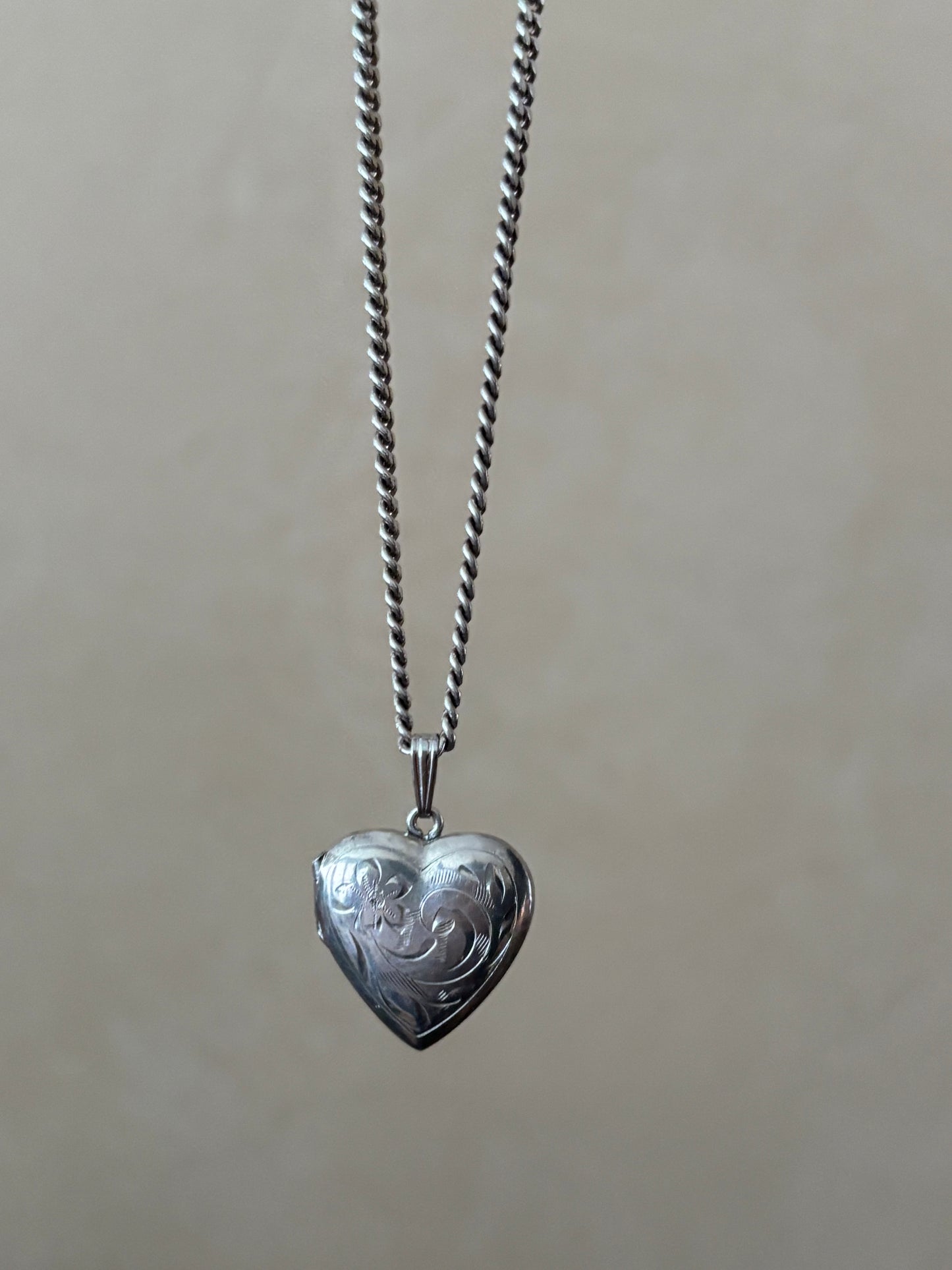 Vintage, Sterling Silver Heart Locket with Engraved Detail