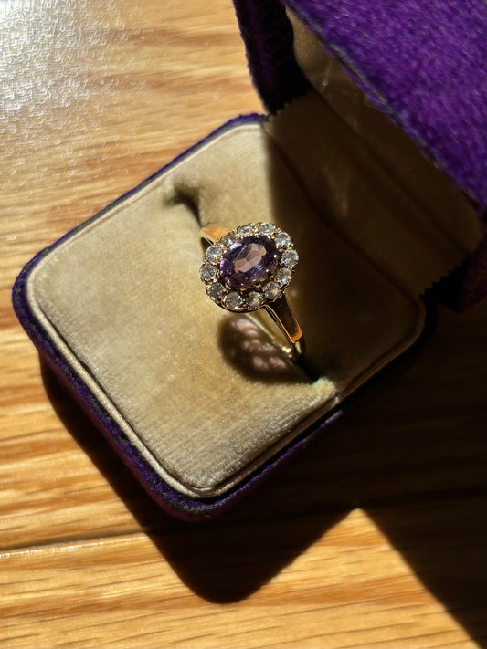 Vintage, 9ct/9K Gold Amethyst and Spinel Ring from the UK