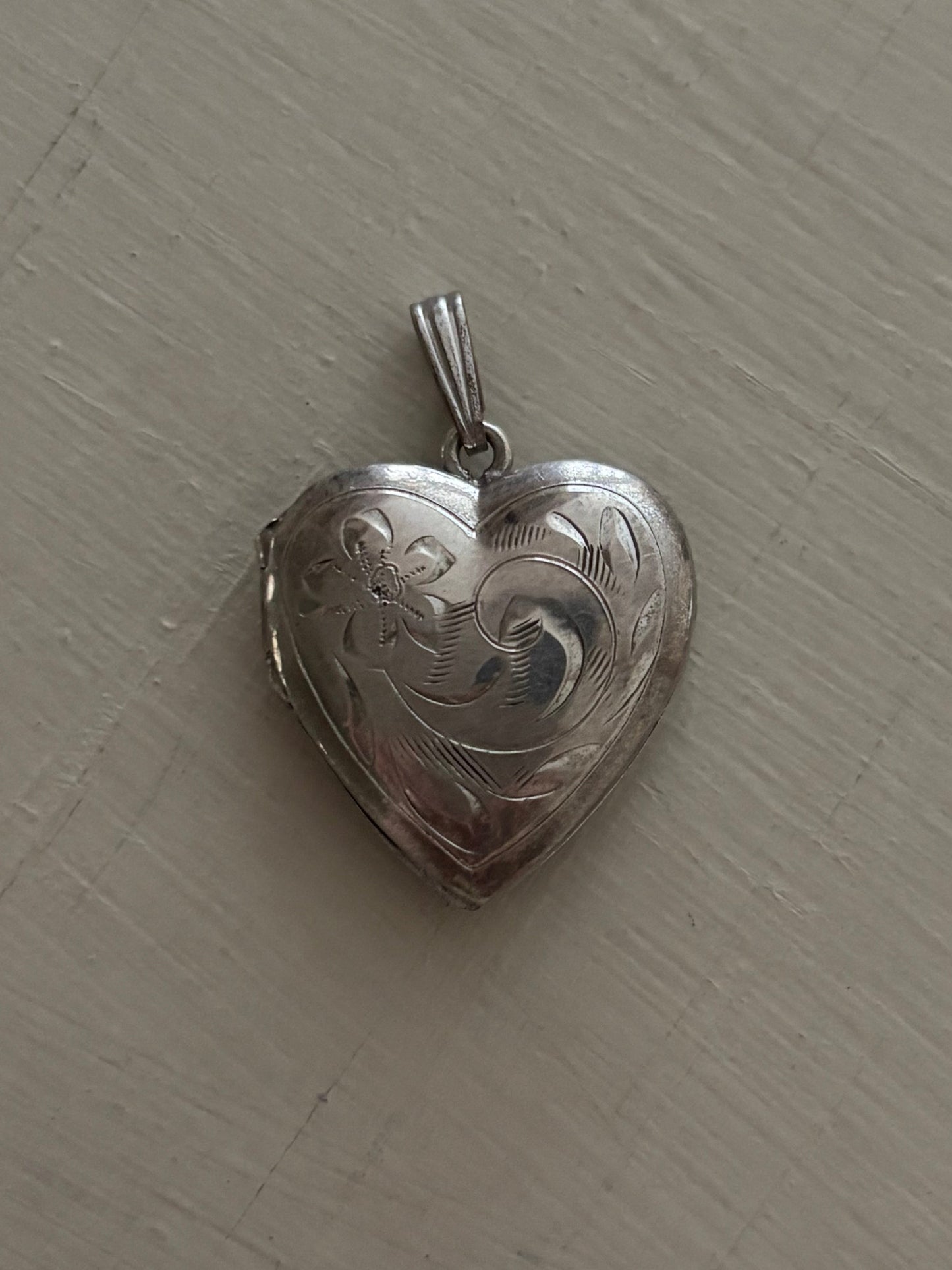 Vintage, Sterling Silver Heart Locket with Engraved Detail