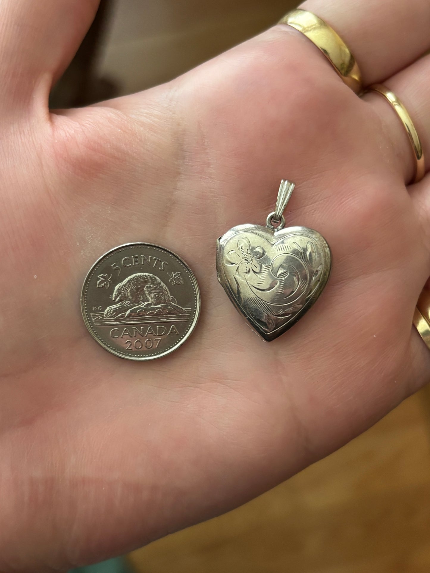 Vintage, Sterling Silver Heart Locket with Engraved Detail