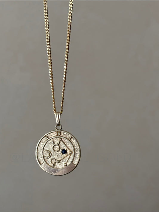 Vintage, 10K R&B Taurus Zodiac Constellation Token Pendant with Sapphire Cabochon
