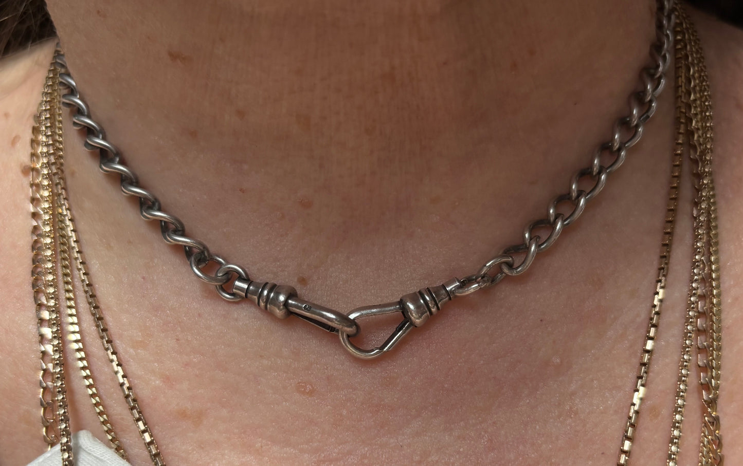 Antique, Sterling Silver Double Albert Watch Chain - 14.35”