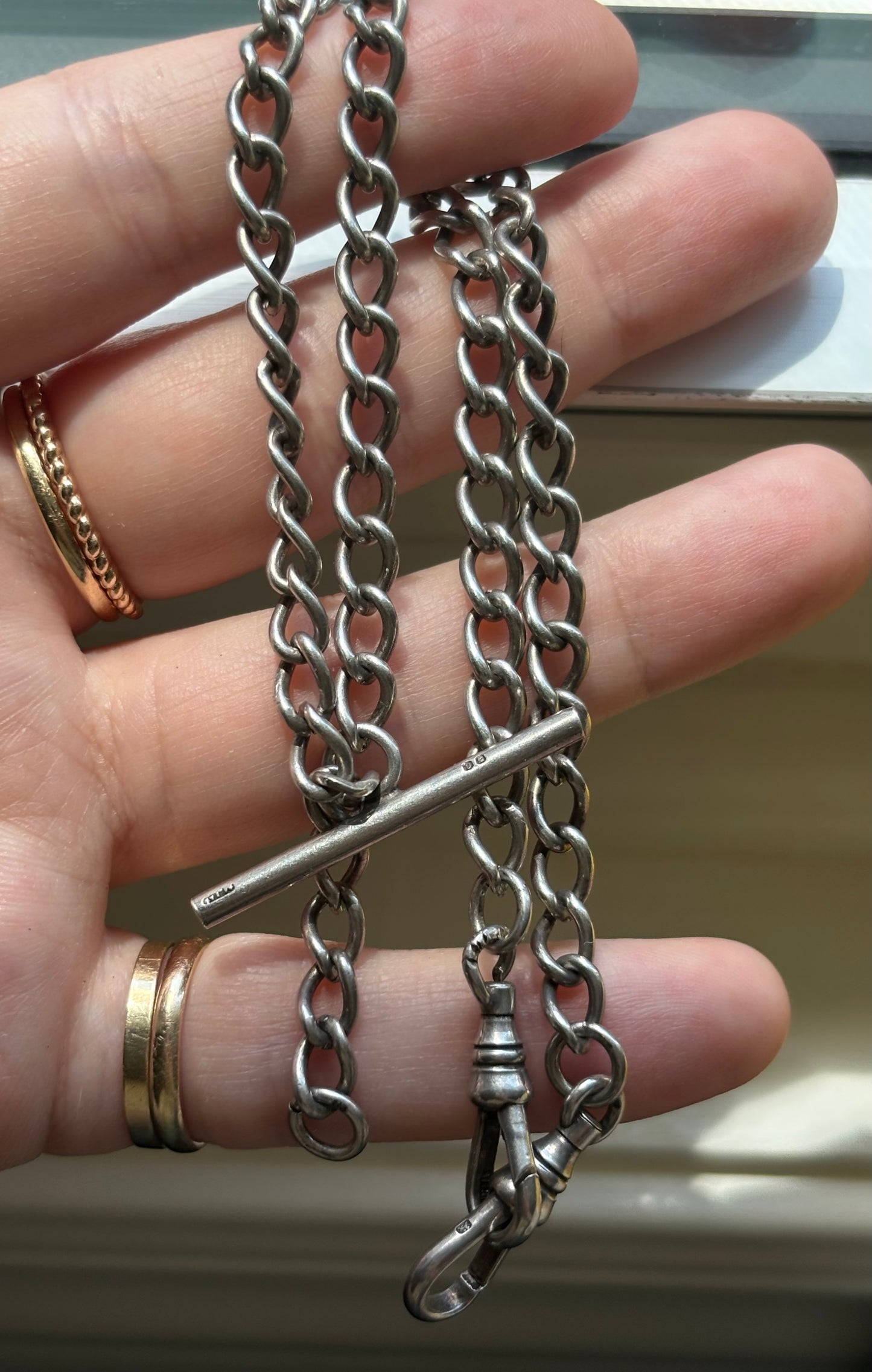 Antique, Sterling Silver Double Albert Watch Chain - 14.35”