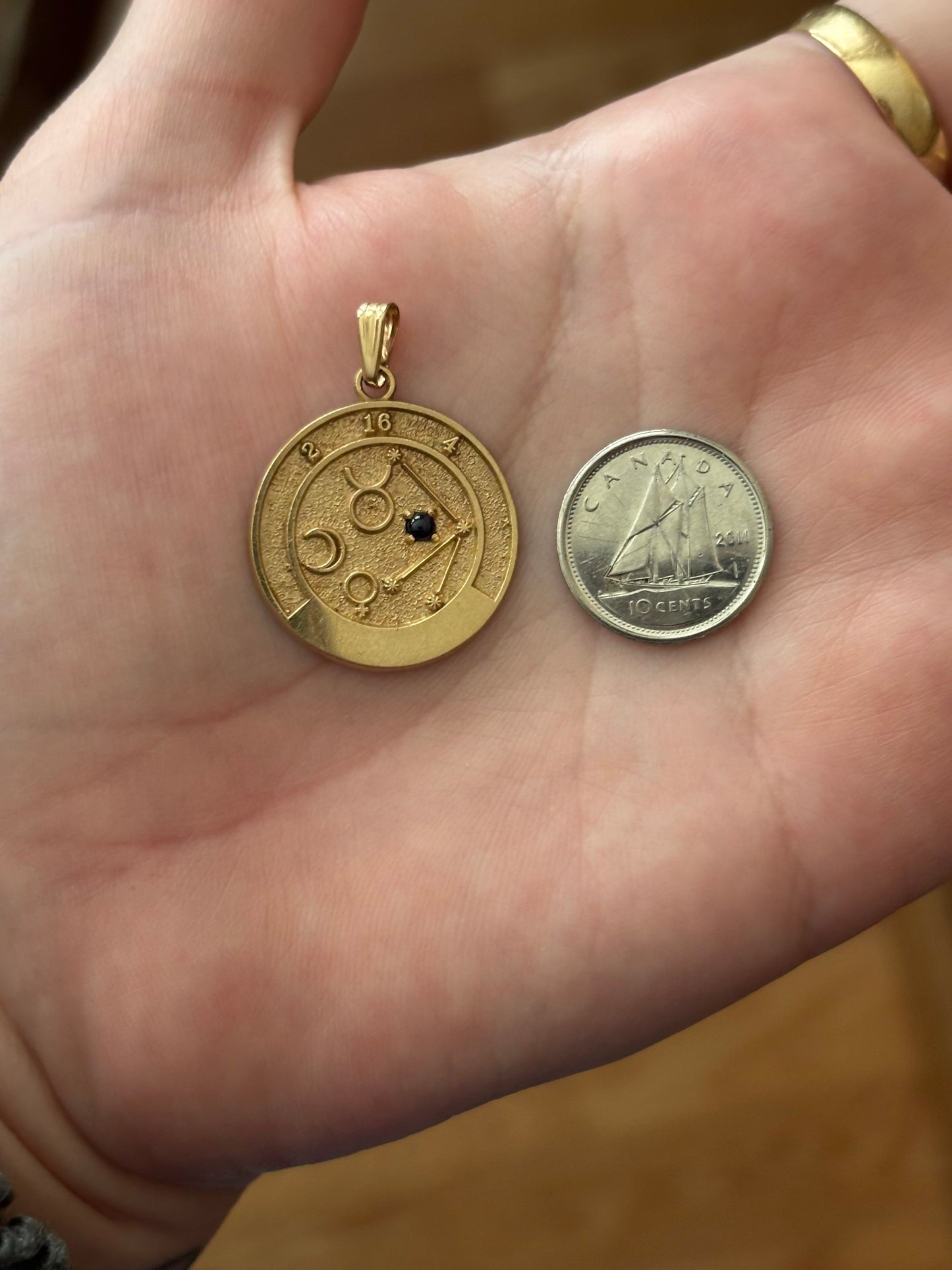 Vintage, 10K R&B Taurus Zodiac Constellation Token Pendant with Sapphire Cabochon