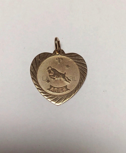 Vintage, 10K Gold Rembrandt Aries Zodiac Heart Charm