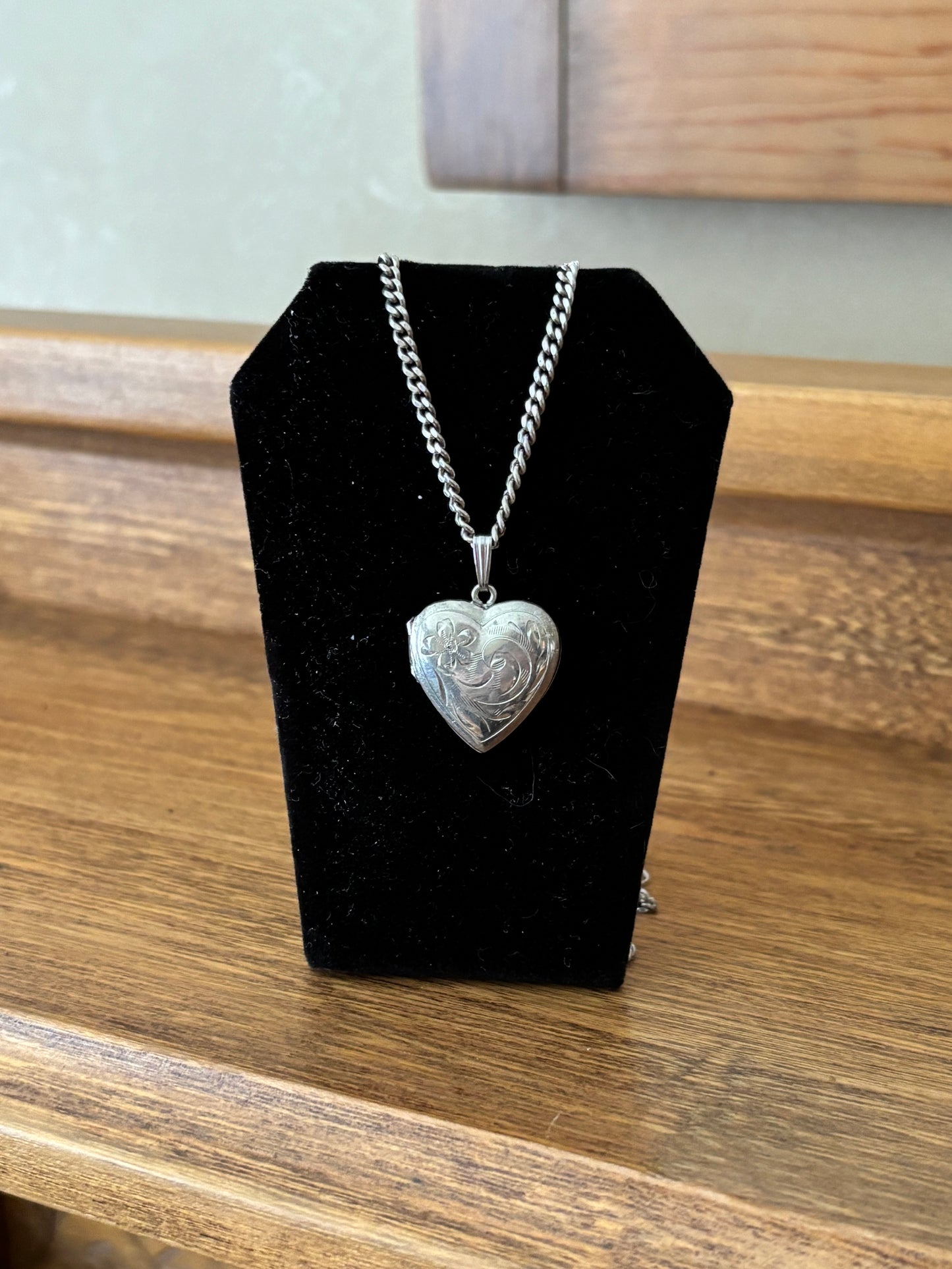 Vintage, Sterling Silver Heart Locket with Engraved Detail