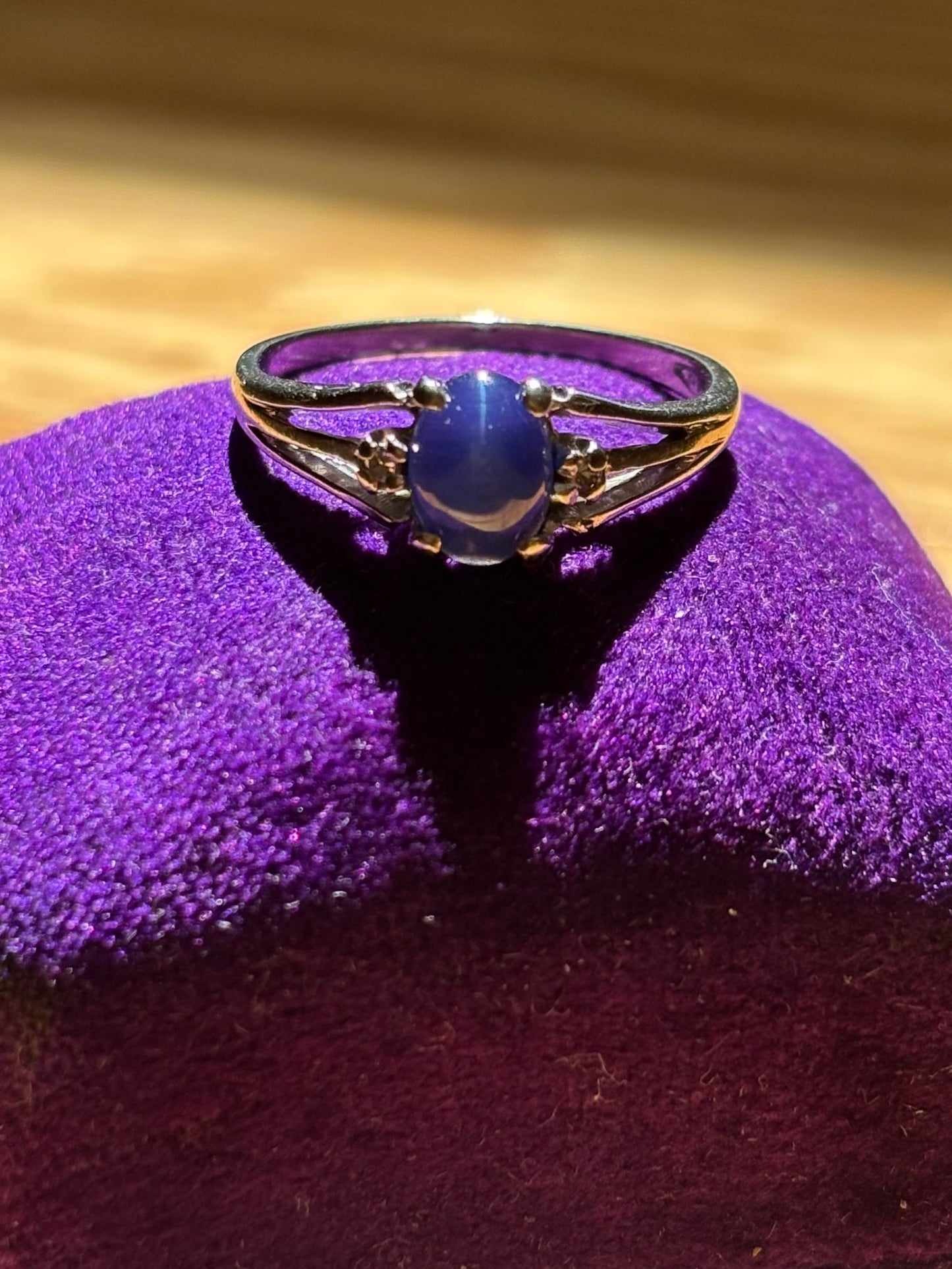 Vintage, 10K White Gold Star Sapphire and Diamond Ring