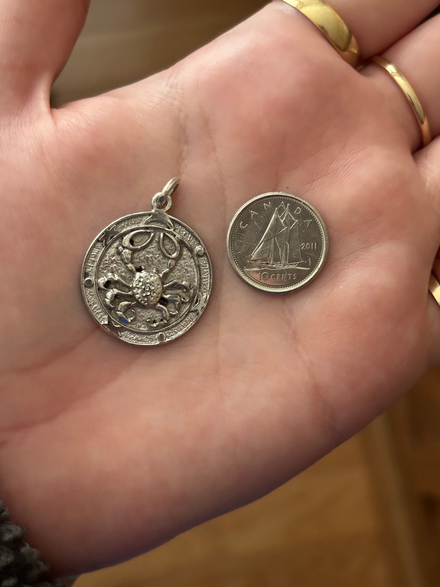 Vintage, Sterling Silver Cancer Zodiac Pendant