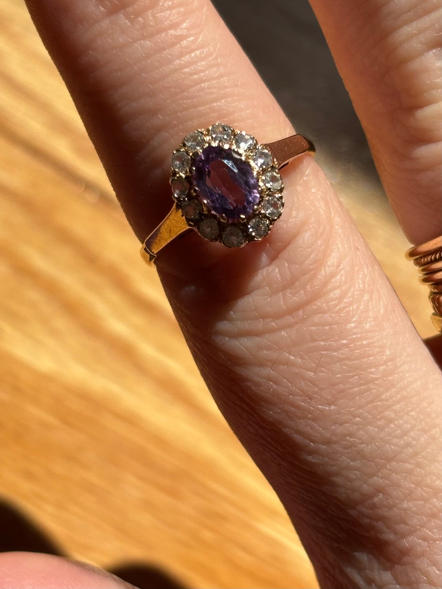Vintage, 9ct/9K Gold Amethyst and Spinel Ring from the UK