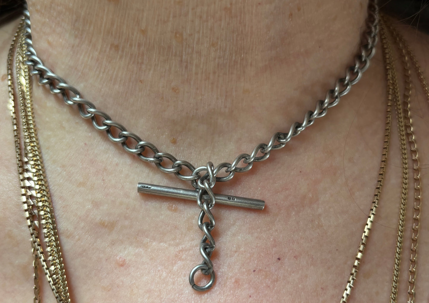 Antique, Sterling Silver Double Albert Watch Chain - 14.35”