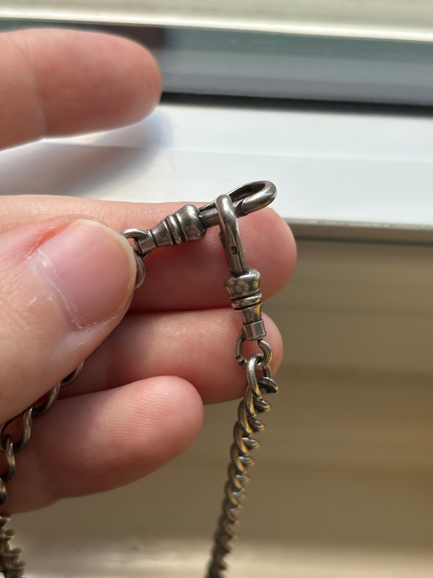 Antique, Sterling Silver Double Albert Watch Chain - 14.35”