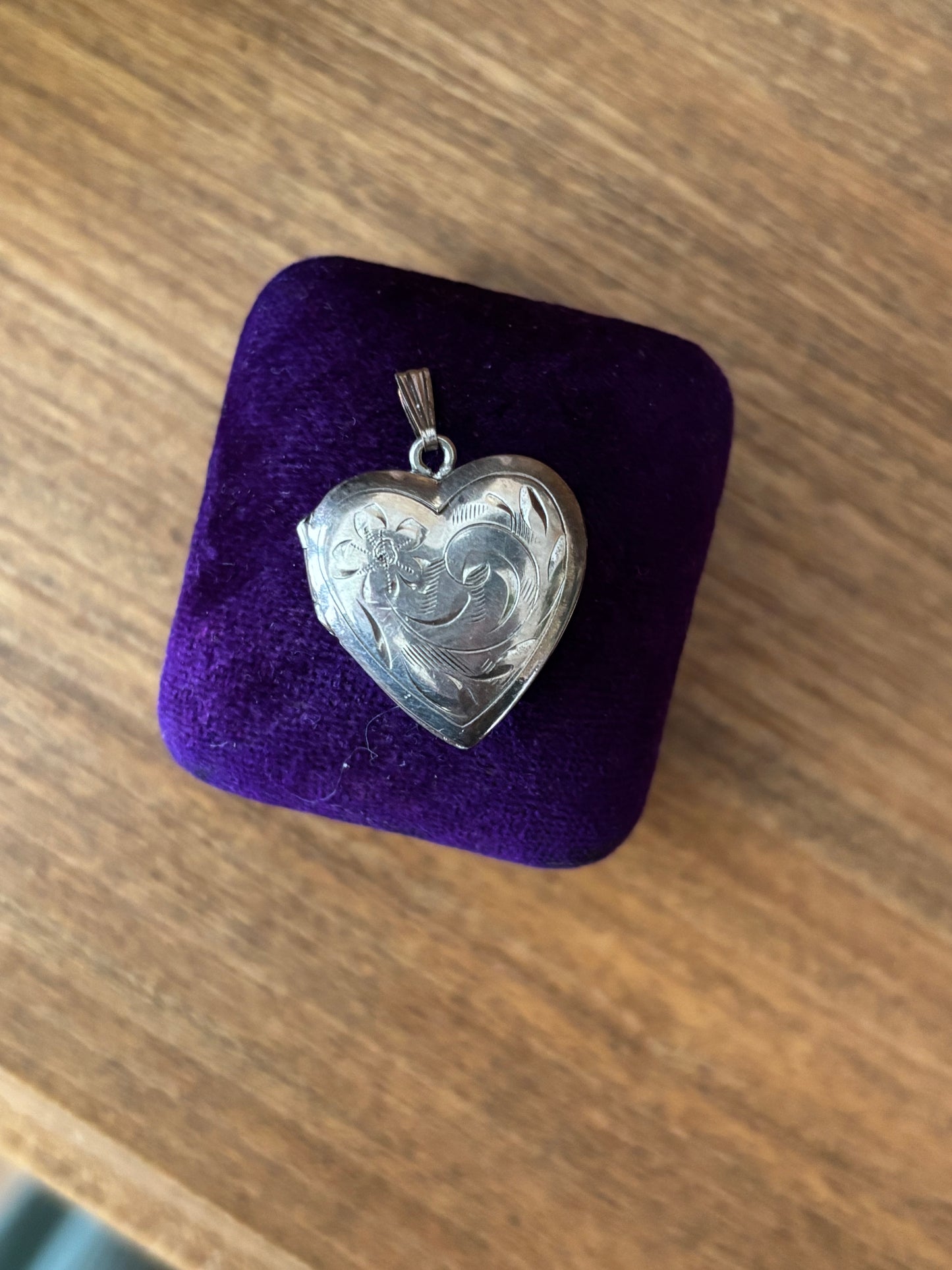Vintage, Sterling Silver Heart Locket with Engraved Detail
